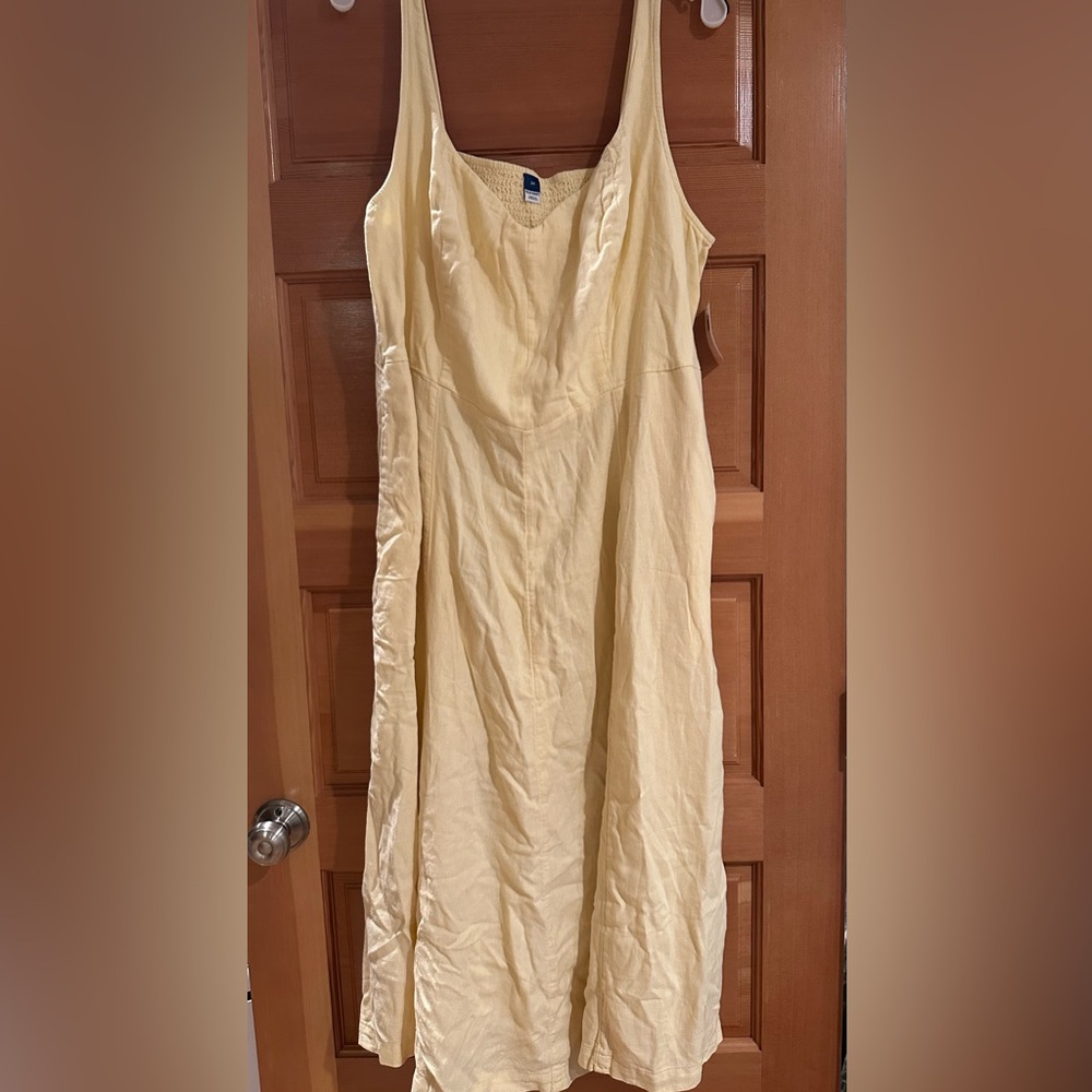 Old Navy Fit and Flare Linen-Blend Butter Yellow Maxi Dress